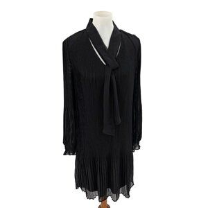 DKNY Black Pleated Tie-Neck Long Sleeve Dress Women’s Size 10